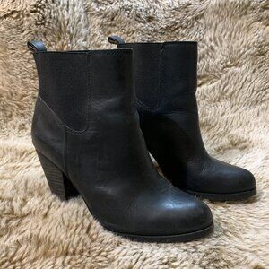 Lucky Brand Black Leather Heeled Ankle Booties Size 8